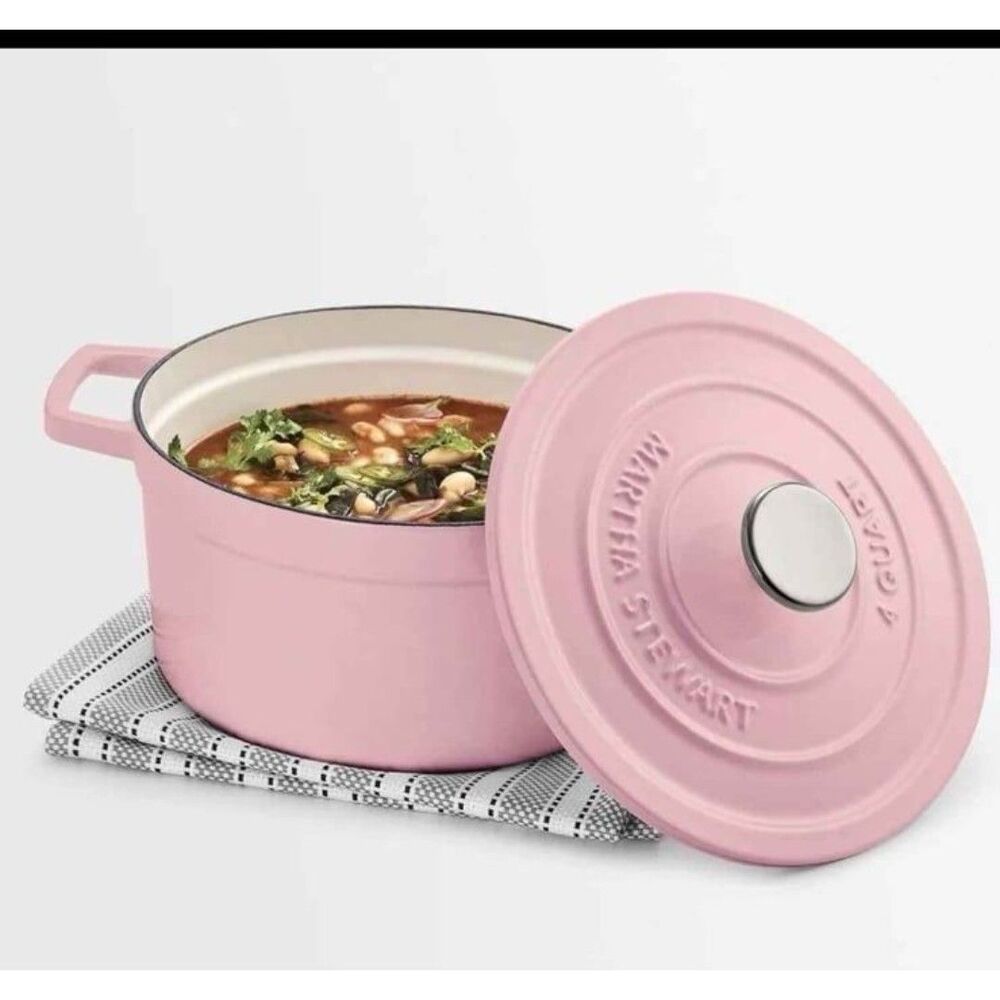 MARTHA STEWART COLLECTOR'S ENAMELED CAST IRON 4 QT ROUND COVERED DUTCH OVEN